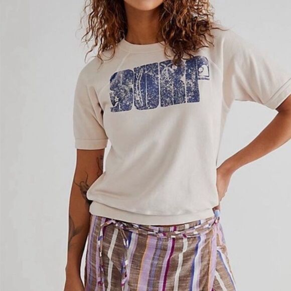 We The Free | Free People | Off White Surf Raglan Sweatshirt Tee - Picture 1 of 6